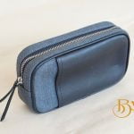 Clutch Da Nam Phối Vải Canvas. Clutch Da Thời Trang Màu Xám Ghi M026