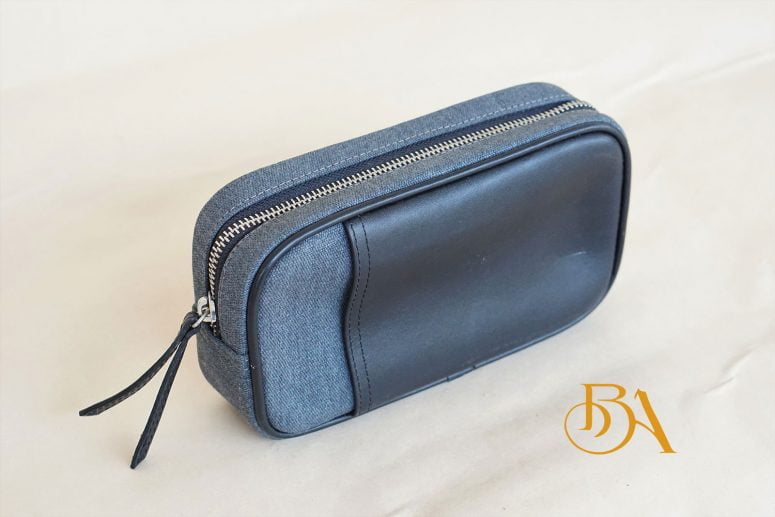 Clutch Da Nam Phối Vải Canvas. Clutch Da Thời Trang Màu Xám Ghi M026