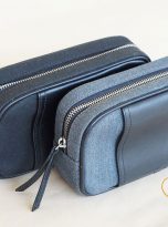 Clutch Da Nam Phối Vải Canvas. Clutch Da Thời Trang Màu Xám Ghi M026