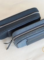 Clutch Da Nam Phối Vải Canvas. Clutch Da Thời Trang Màu Xám Ghi M026