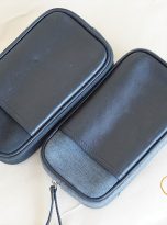 Clutch Da Nam Phối Vải Canvas. Clutch Da Thời Trang Màu Xám Ghi M027