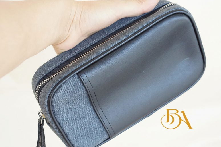 Clutch Da Nam Phối Vải Canvas. Clutch Da Thời Trang Màu Xám Ghi M026