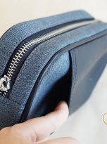 Clutch Da Nam Phối Vải Canvas. Clutch Da Thời Trang Màu Xám Ghi M026