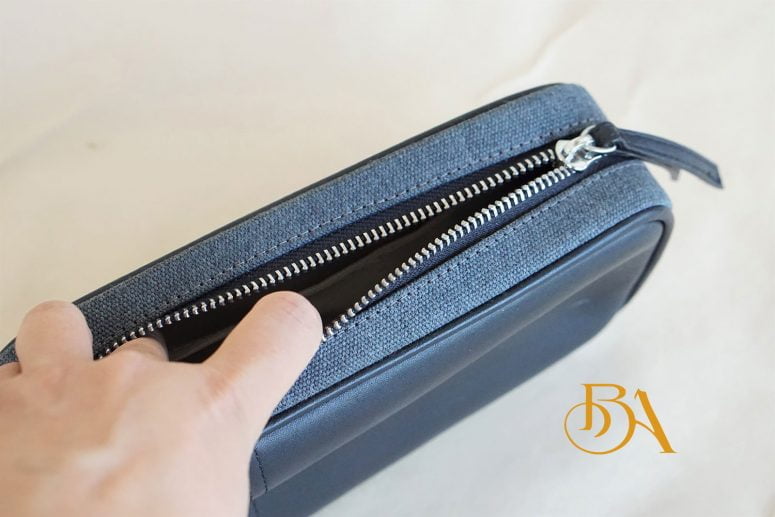 Clutch Da Nam Phối Vải Canvas. Clutch Da Thời Trang Màu Xám Ghi M026