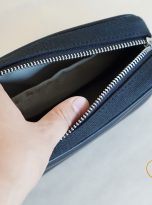 Clutch Da Nam Phối Vải Canvas. Clutch Da Thời Trang Màu Xám Ghi M027