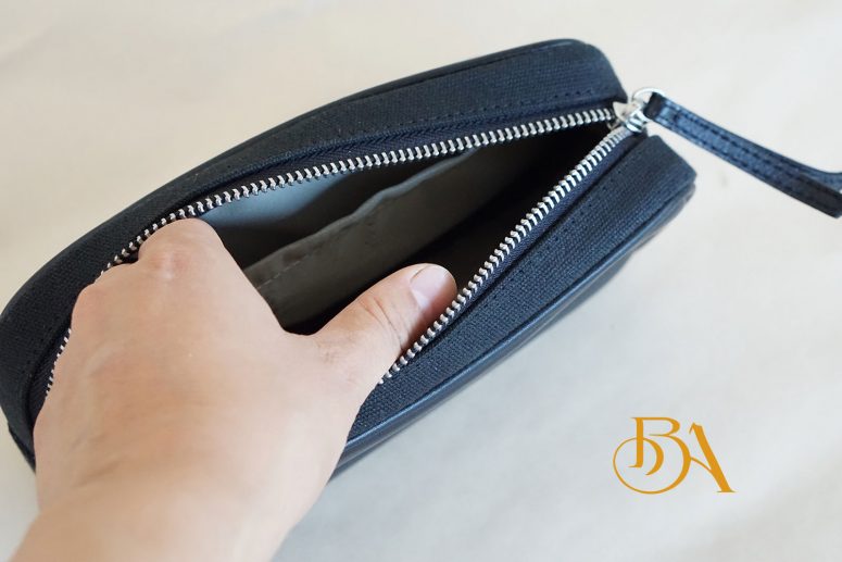 Clutch Da Nam Phối Vải Canvas. Clutch Da Thời Trang Màu Xám Ghi M027