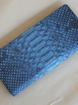 Ví Dài Da Trăn Nhập Khẩu. Ví Dài Da Thật Màu Xanh M028