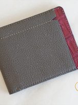 Ví Da Bò Vân Hạt Màu Nâu Phối Da Cá Sấu. Ví Da Bò Nam Dáng Ngang M037