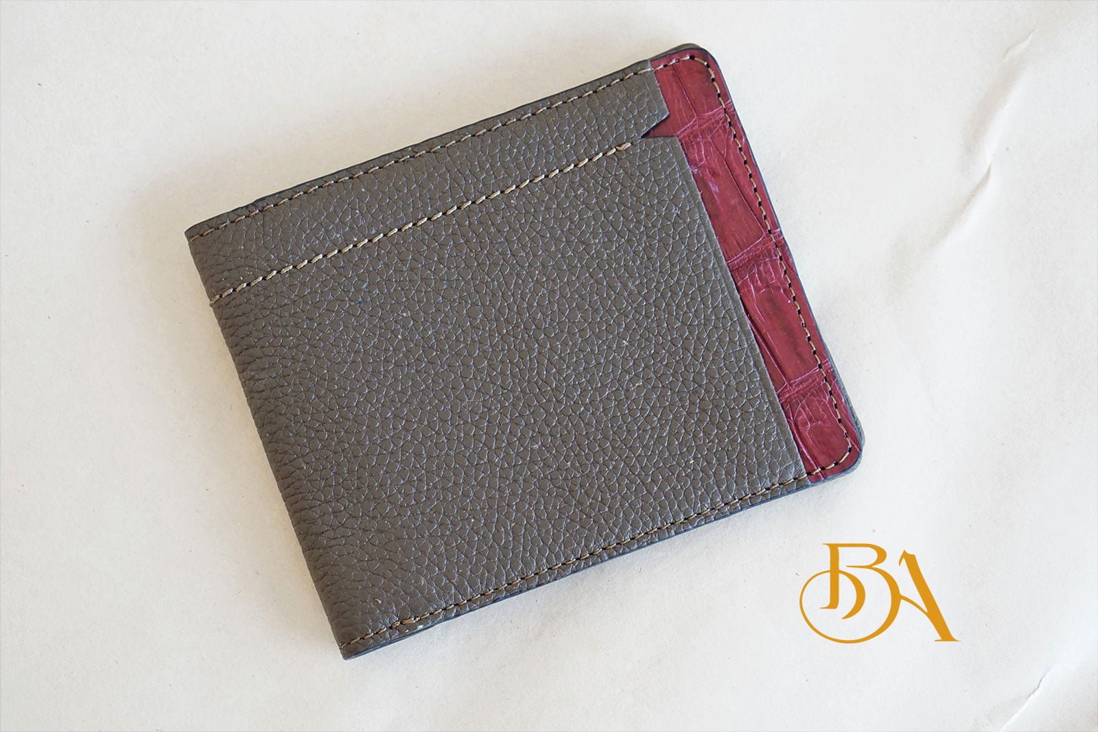 Ví Da Bò Vân Hạt Màu Nâu Phối Da Cá Sấu. Ví Da Bò Nam Dáng Ngang M037