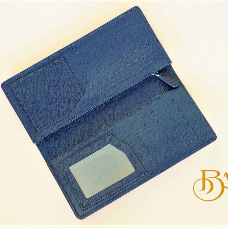 Ví Da Bò Epsom Màu Xanh Navy. Ví Nam Da Thật Dáng Dài M038