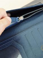 Ví Da Bò Epsom Màu Xanh Navy. Ví Nam Da Thật Dáng Dài M038