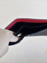 Ví Da Bò Nhập Khẩu Màu Đen Phối Đỏ. Ví Nam Da Thật Dáng Đứng M045