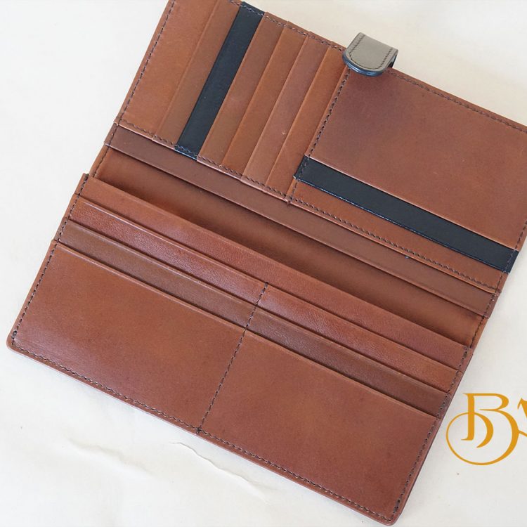 Ví Da Bò Cầm Tay Màu Xanh Oliu. Ví Dài Da Thật M063