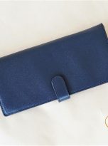 Ví Da Bò Cầm Tay Màu Xanh Navy. Ví Dài Da Thật M066