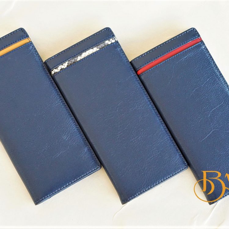 Ví Da Bò Cầm Tay Màu Xanh Navy. Ví Dài Da Thật M069