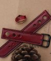 Dây đồng hồ da bò Veg-tan Handmade phong cách Racing màu đỏ đậm CO134