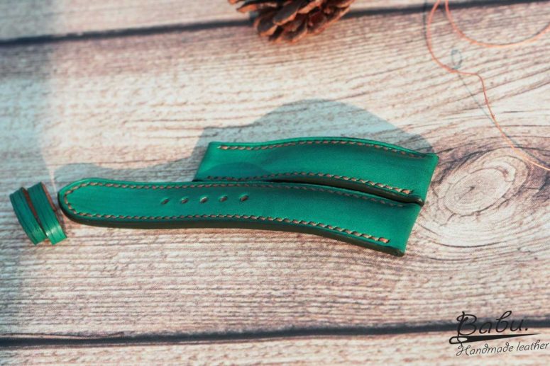 Dây đồng hồ da bò Veg-tan Handmade màu xanh Aqua Green CO136