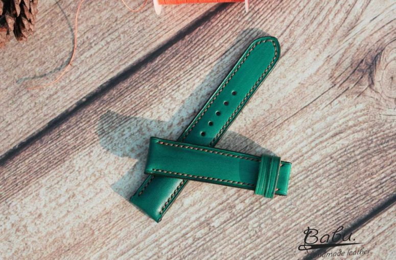 Dây đồng hồ da bò Veg-tan Handmade màu xanh Aqua Green CO136