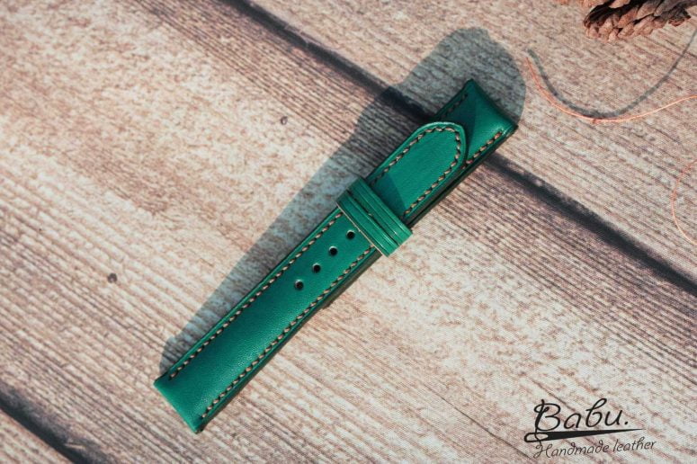 Dây đồng hồ da bò Veg-tan Handmade màu xanh Aqua Green CO136