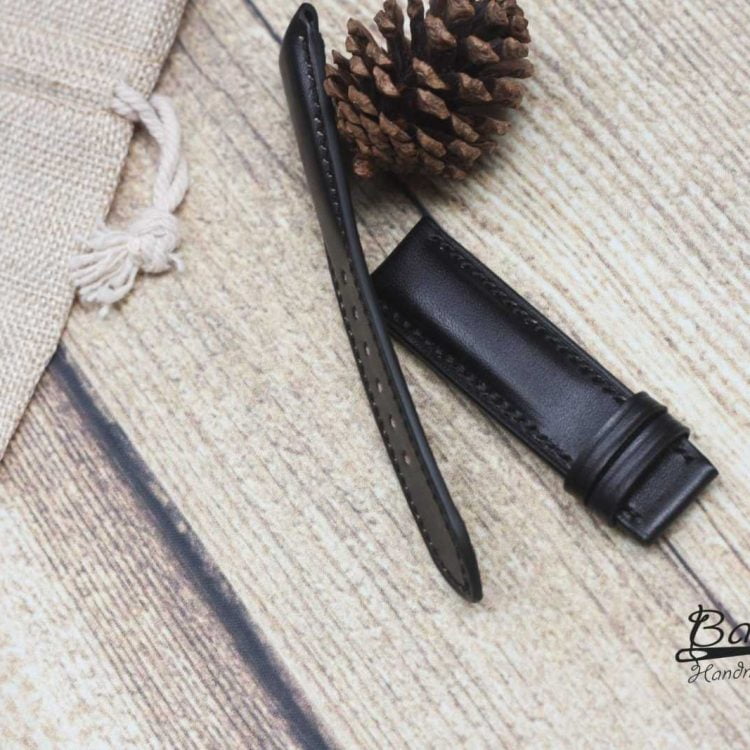 Dây đồng hồ da bò Veg-tan Handmade màu đen CO137