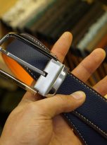 Dây lưng da Epsom cho nữ, thắt lưng nữ da bò Handmade xanh navy