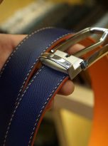 Dây lưng da Epsom cho nữ, thắt lưng nữ da bò Handmade xanh navy