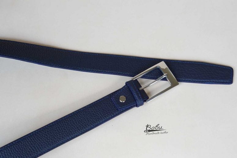 Thắt lưng da bò Togo màu xanh navy, dây lưng da bò Handmade TLB105