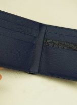 Ví nam da Epsom Handmade, ví da bê phối da cá sấu màu xanh navy