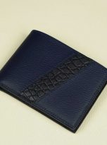 Ví nam da Epsom Handmade, ví da bê phối da cá sấu màu xanh navy