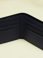 Ví nam da Epsom Handmade, ví da bê phối da cá sấu màu xanh navy