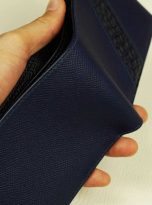 Ví nam da Epsom Handmade, ví da bê phối da cá sấu màu xanh navy