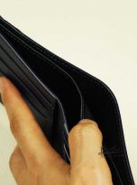 Ví nam da Epsom Handmade, ví da bê phối da cá sấu màu xanh navy