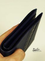 Ví nam da Epsom Handmade, ví da bê phối da cá sấu màu xanh navy