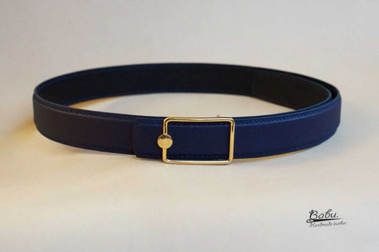 Thắt lưng da Epsom Handmade, dây lưng da bê nhập khẩu màu xanh navy ELB110