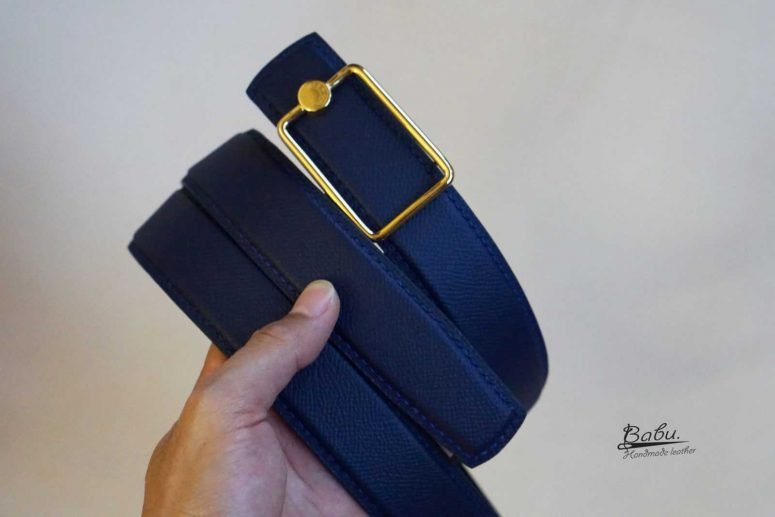 Thắt lưng da Epsom Handmade, dây lưng da bê nhập khẩu màu xanh navy ELB110