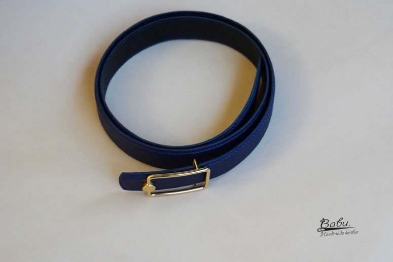 Thắt lưng da Epsom Handmade, dây lưng da bê nhập khẩu màu xanh navy ELB110