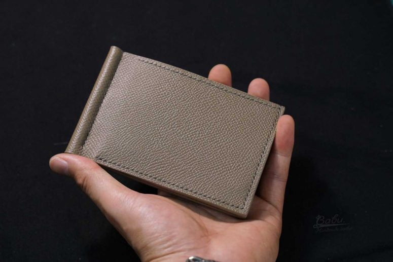 Ví kẹp tiền da Epsom Handmade cao cấp, ví Money Clip da bê màu xám cát