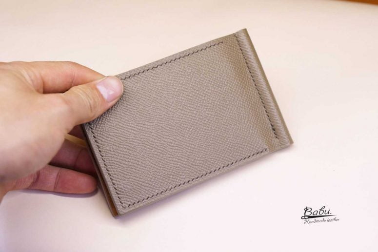 Ví kẹp tiền da Epsom Handmade cao cấp, ví Money Clip da bê màu xám cát