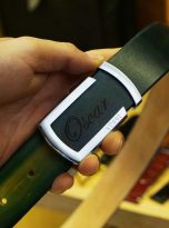 Thắt lưng da bò Veg-tan Handmade màu xanh Patina