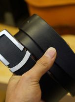 Thắt lưng da bò Veg-tan màu đen, dây lưng da bò nguyên miếng