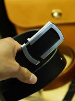 Thắt lưng da bò Veg-tan màu đen, dây lưng da bò nguyên miếng