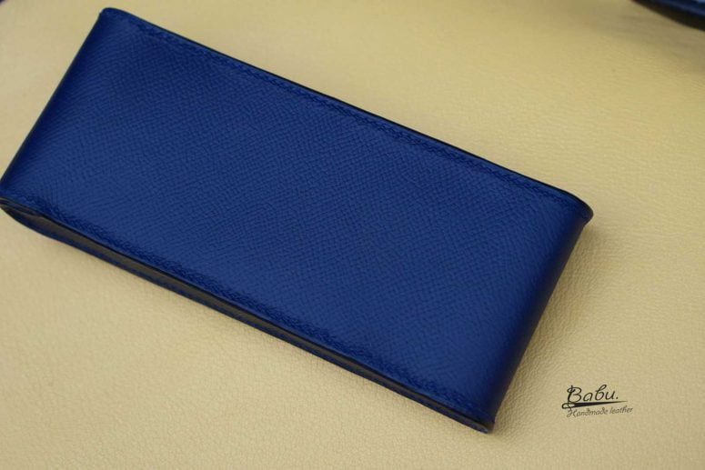 Bao đựng bút da Epsom màu xanh navy, hộp đựng bút da bò Handmade