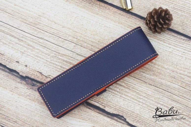 Bao đựng bút da Epsom, bao đựng bút ký da bê Handmade xanh navy PCC109