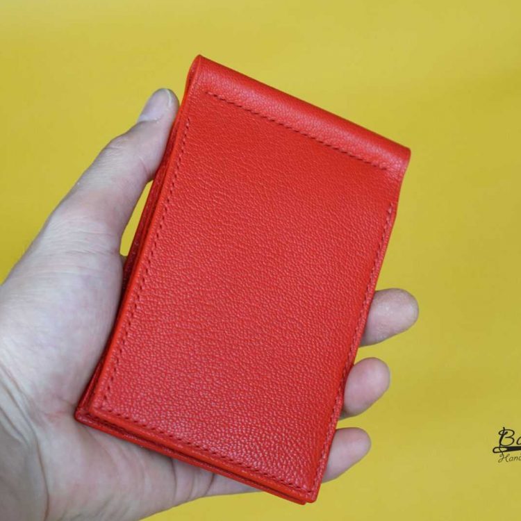 Ví Kẹp Tiền Da Dê Handmade Cao Cấp, Ví Money Clip Da Dê Màu Đỏ