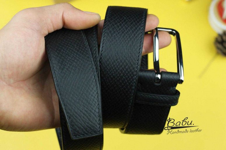 Dây lưng da bê màu đen, thắt lưng da Horween Hatch Grain Handmade HLB103