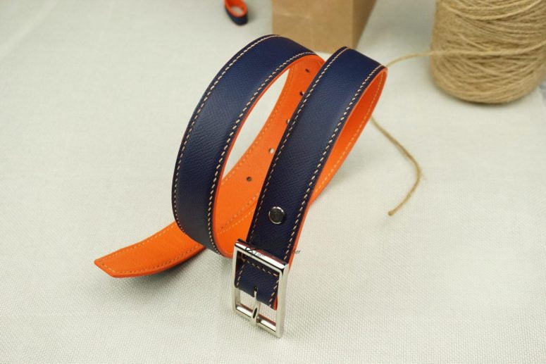 Dây lưng da Epsom nhập khẩu, thắt lưng da bò Handmade xanh navy ELB113