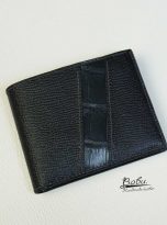 Ví nam da Epsom Handmade, ví da bê phối da cá sấu màu đen