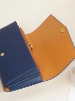 Ví nữ cầm tay da dê Alran Chevre Sully, ví dài handmade xanh navy