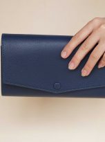 Ví nữ cầm tay da dê Alran Chevre Sully, ví dài handmade xanh navy