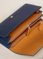 Ví nữ cầm tay da dê Alran Chevre Sully, ví dài handmade xanh navy